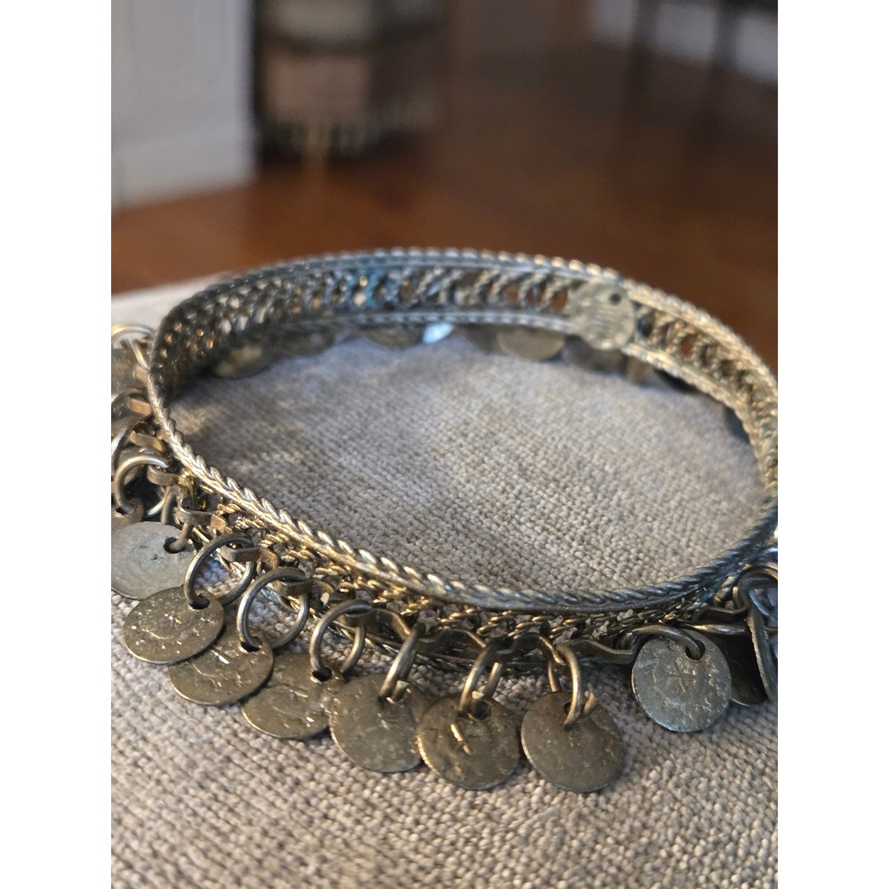 Artisan Belly Dancer Style Dangle Charm Bangle Bracelet Indian Vintage